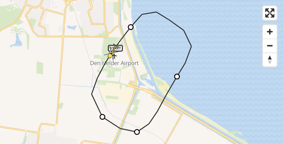 Routekaart van de vlucht: Kustwachthelikopter naar Vliegveld De Kooy, Korte Vliet