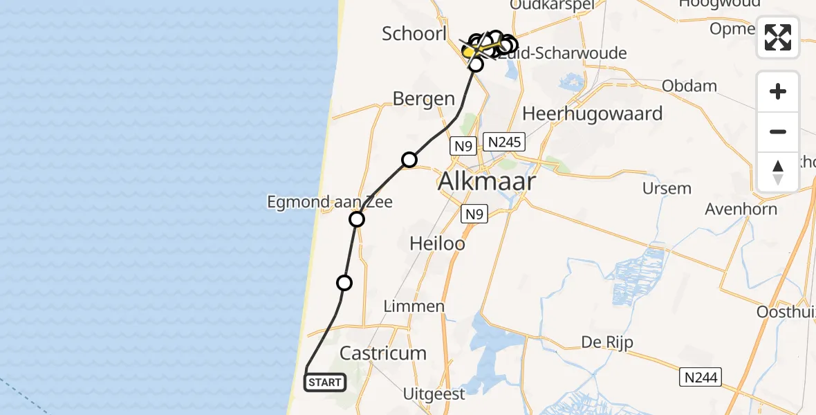 Routekaart van de vlucht: Kustwachthelikopter naar Oudkarspel, Strandslag 39