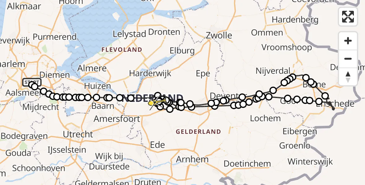 Routekaart van de vlucht: Politiehelikopter naar Putten, Amsterdam-Bataviaweg