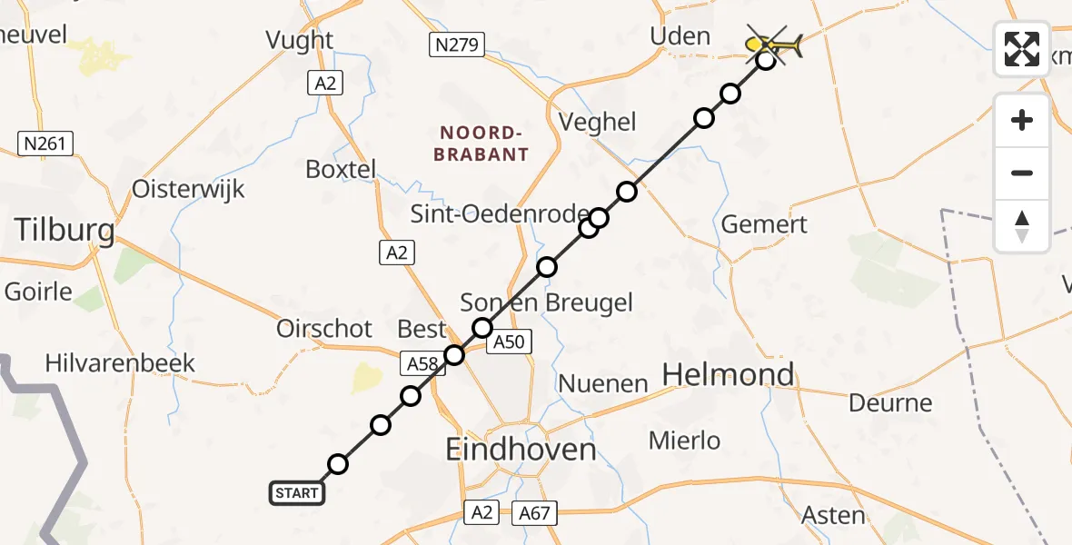 Routekaart van de vlucht: Lifeliner 3 naar Vliegbasis Volkel, Driehuizen