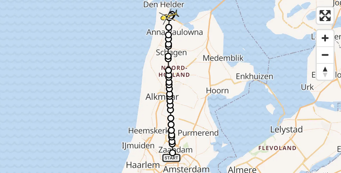 Routekaart van de vlucht: Lifeliner 1 naar Vliegveld De Kooy, Lipariweg