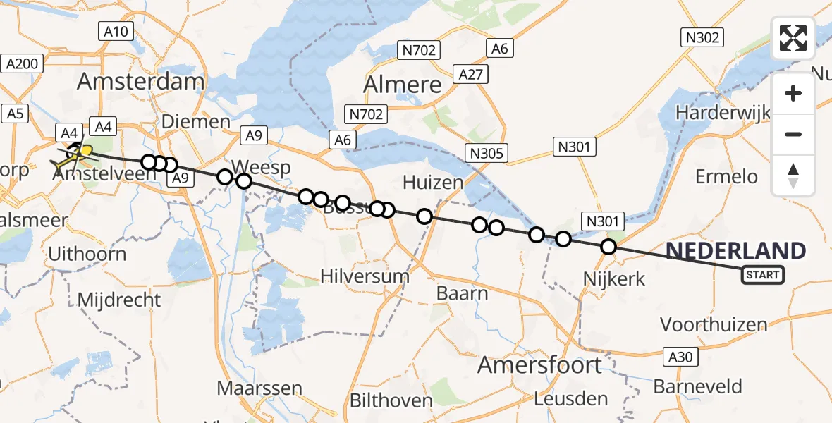 Routekaart van de vlucht: Politieheli naar Schiphol, Arnhemse Karweg