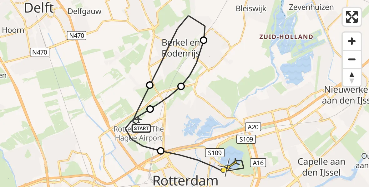 Routekaart van de vlucht: Lifeliner 2 naar Rotterdam, Doenkadepad