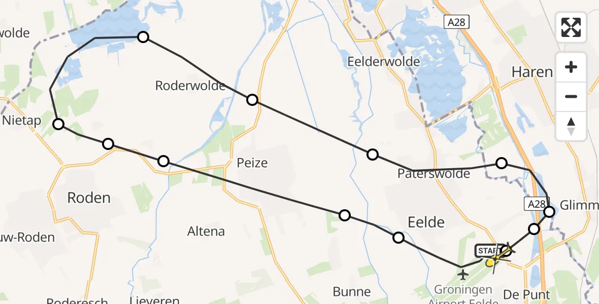 Routekaart van de vlucht: Lifeliner 4 naar Groningen Airport Eelde, Molenweg
