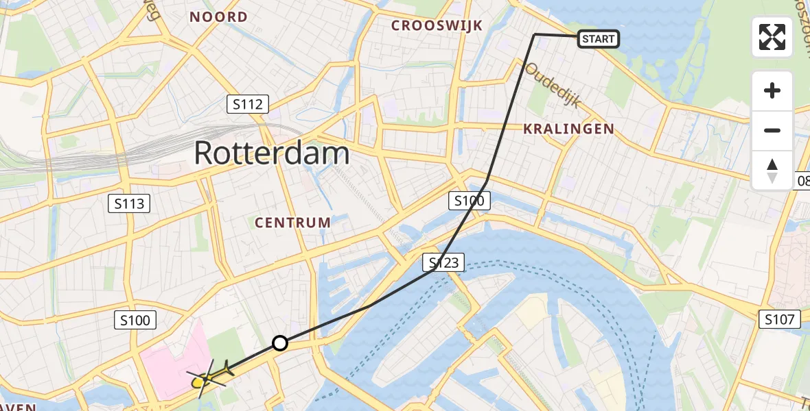 Routekaart van de vlucht: Lifeliner 2 naar Erasmus MC, Oostzeedijk