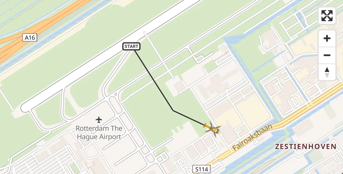 Vluchtroute Traumahelikopter Rotterdam The Hague Airport - Rotterdam The Hague Airport, 16 februari 2024, 22:36