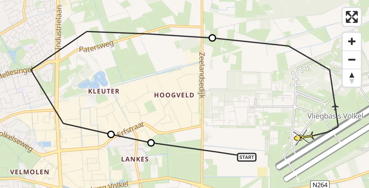 Routekaart van de vlucht: Lifeliner 3 naar Vliegbasis Volkel, Looierstraat