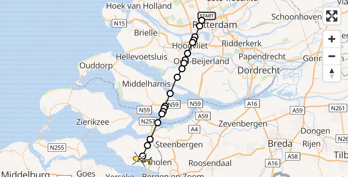 Routekaart van de vlucht: Lifeliner 2 naar Poortvliet, Achterdijk