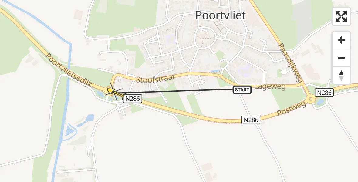 Routekaart van de vlucht: Traumaheli naar Poortvliet, Postweg