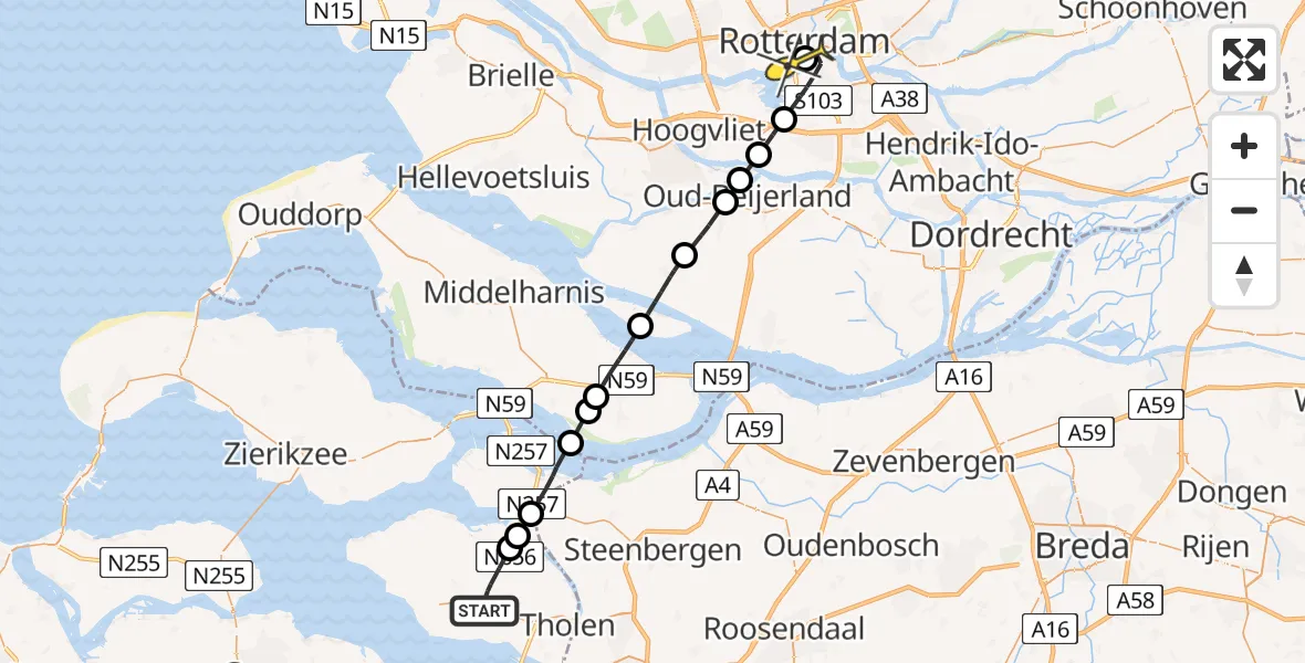 Routekaart van de vlucht: Lifeliner 2 naar Erasmus MC, Bram Groenewegeweg