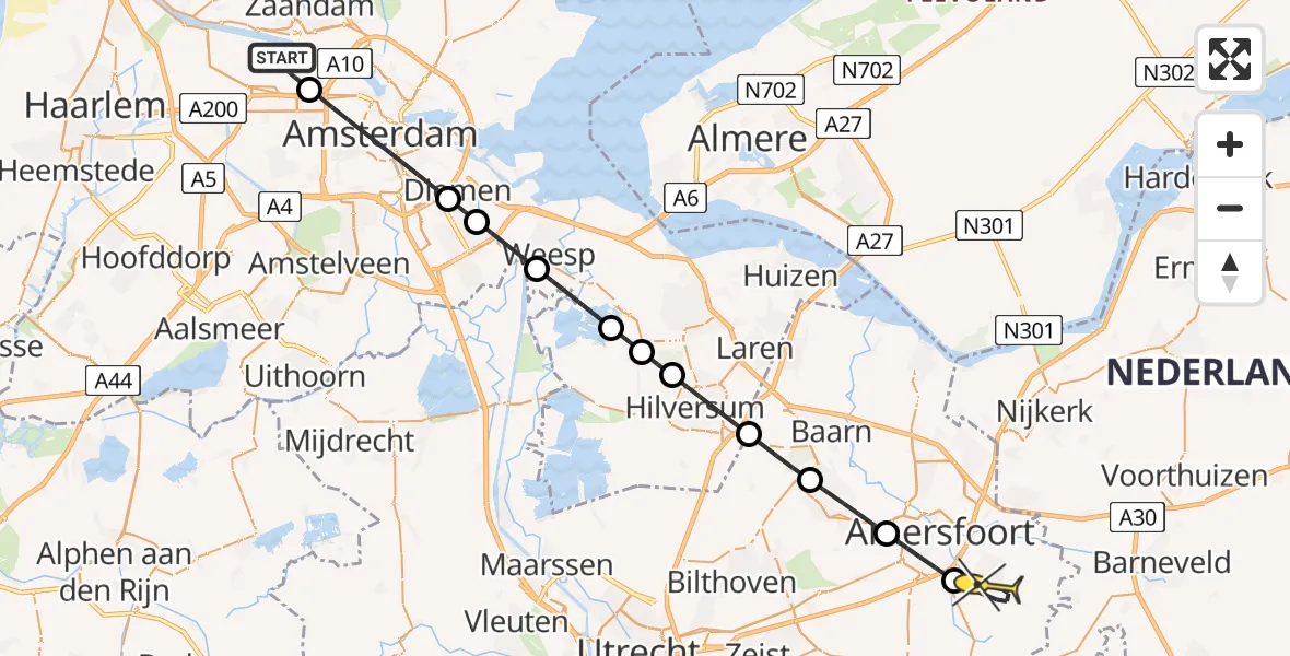 Routekaart van de vlucht: Lifeliner 1 naar Leusden, Maltaweg