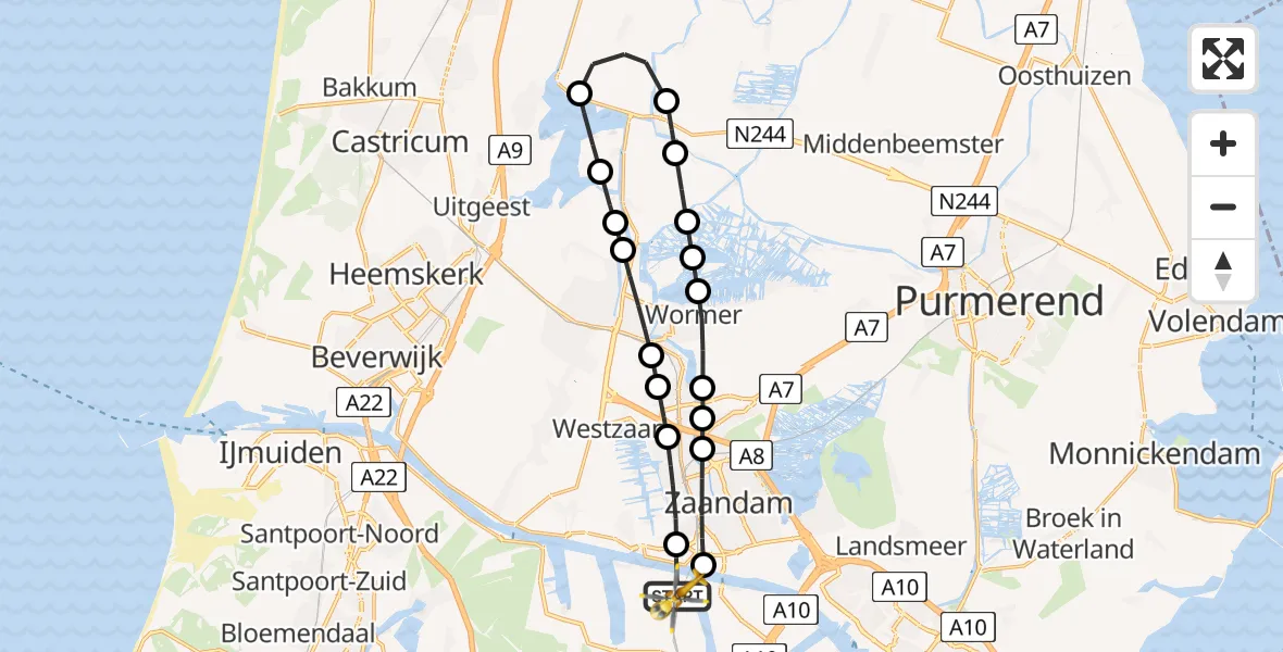 Vluchtroute Traumahelikopter van Amsterdam Heliport naar Amsterdam Heliport