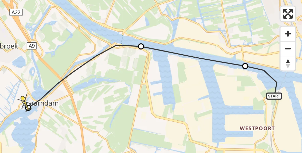 Routekaart van de vlucht: Lifeliner 1 naar Spaarndam gem. Haarlem, Boezemkade