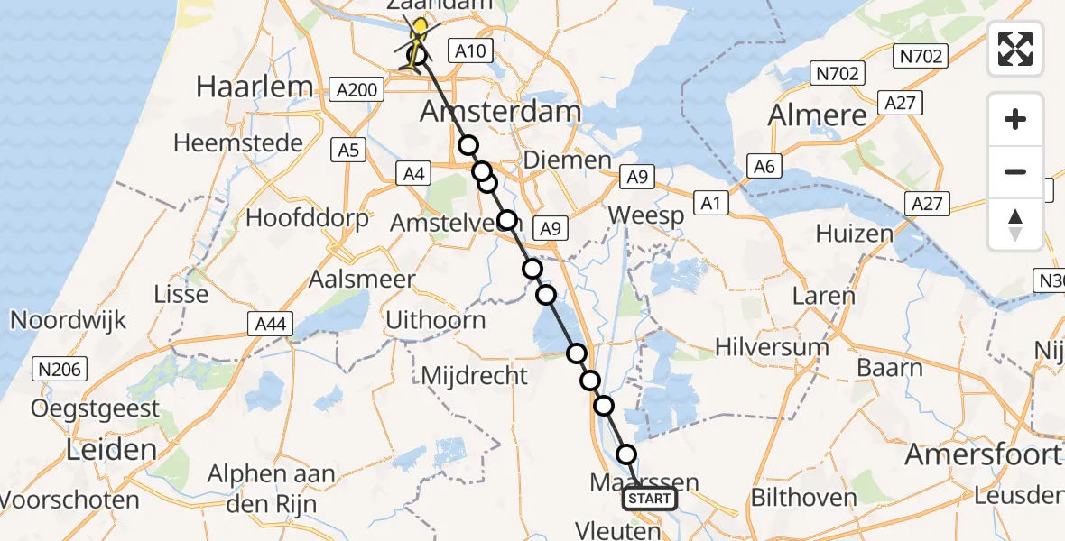 Routekaart van de vlucht: Lifeliner 1 naar Amsterdam Heliport, Zandpad