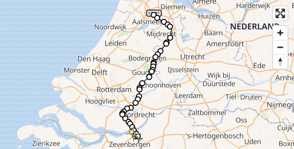 Routekaart van de vlucht: Politieheli naar Zevenbergschen Hoek, Westerkimweg