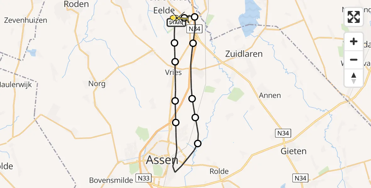 Routekaart van de vlucht: Lifeliner 4 naar Groningen Airport Eelde, Norgerweg