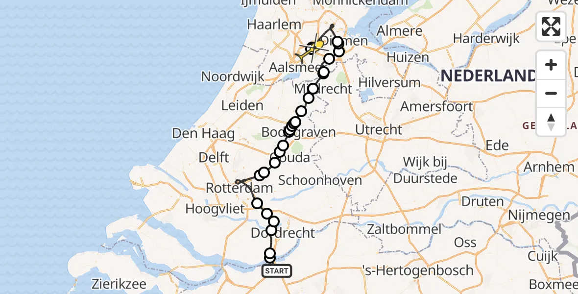 Routekaart van de vlucht: Politieheli naar Schiphol, Mariapolder