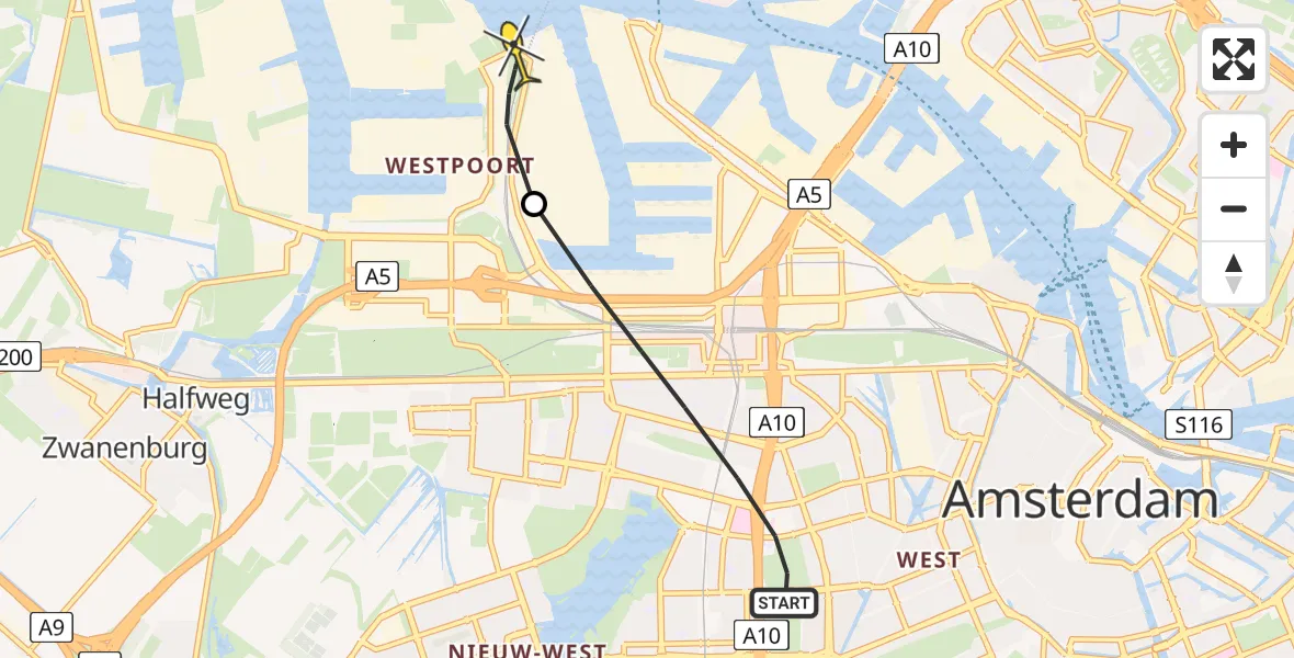 Routekaart van de vlucht: Lifeliner 1 naar Amsterdam Heliport, Hornweg