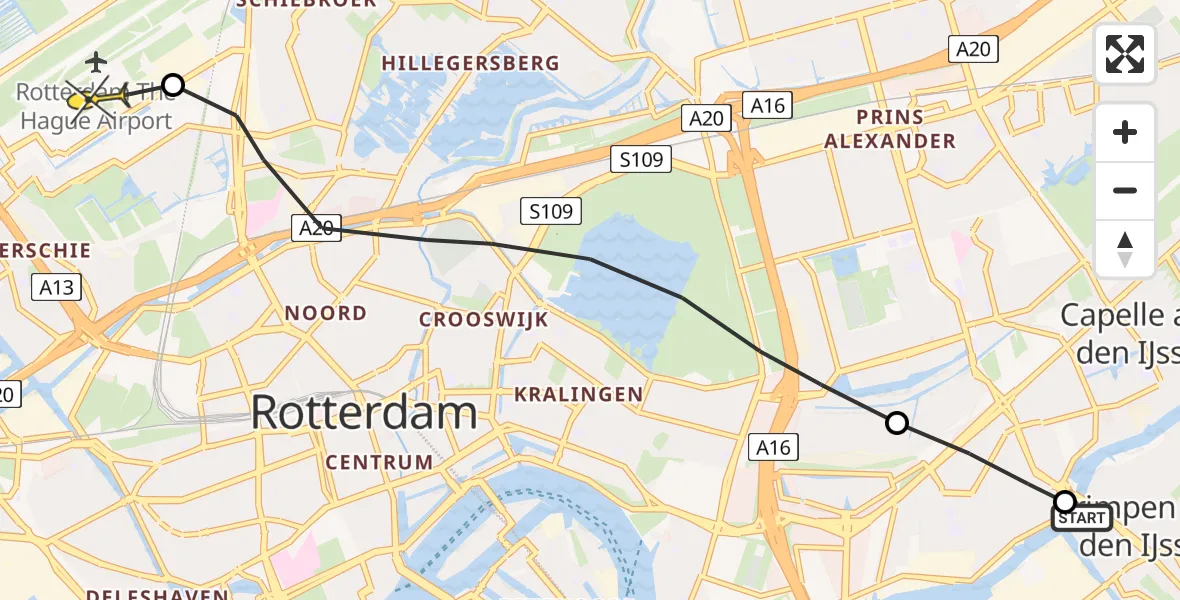 Routekaart van de vlucht: Lifeliner 2 naar Rotterdam The Hague Airport, Gerard van Houweningepad