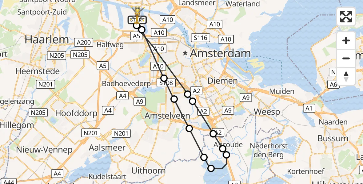 Routekaart van de vlucht: Lifeliner 1 naar Amsterdam Heliport, Plaswijk