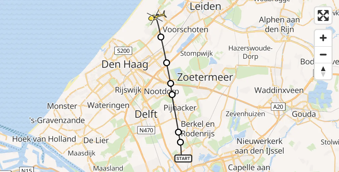 Routekaart van de vlucht: Lifeliner 2 naar Wassenaar, Oude Bovendijk