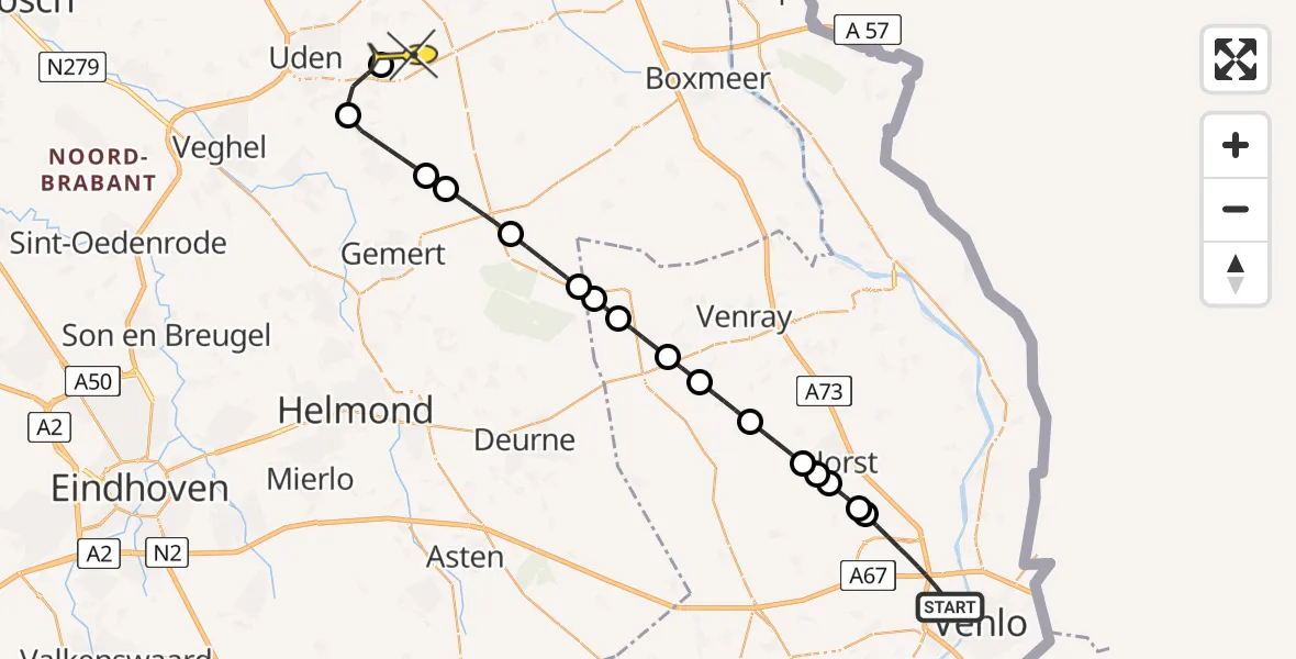 Routekaart van de vlucht: Lifeliner 3 naar Vliegbasis Volkel, Newtonweg