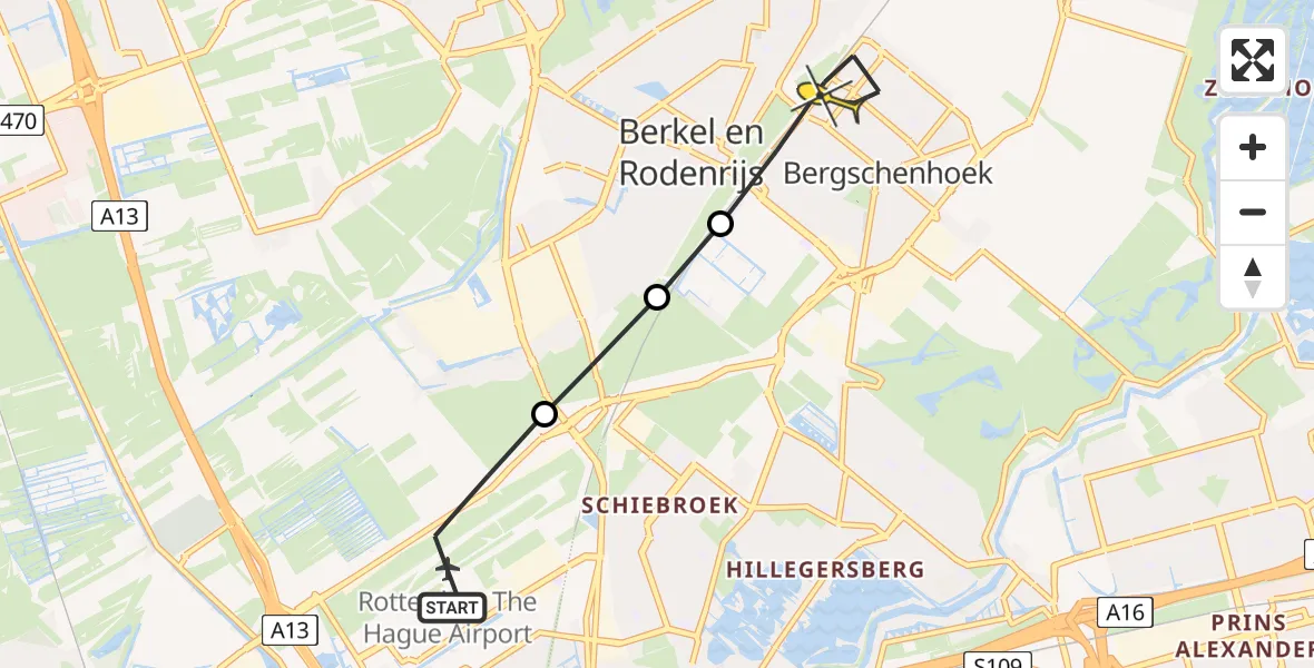 Routekaart van de vlucht: Lifeliner 2 naar Bergschenhoek, Brandenburgbaan