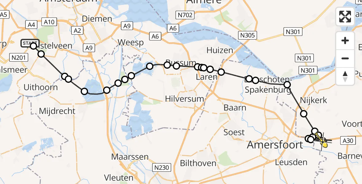 Routekaart van de vlucht: Politieheli naar Terschuur, Bosrandweg