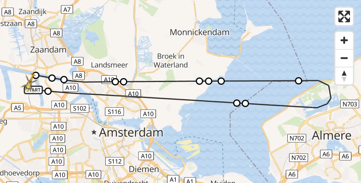 Vluchtroute Traumahelikopter van Amsterdam Heliport naar Amsterdam Heliport