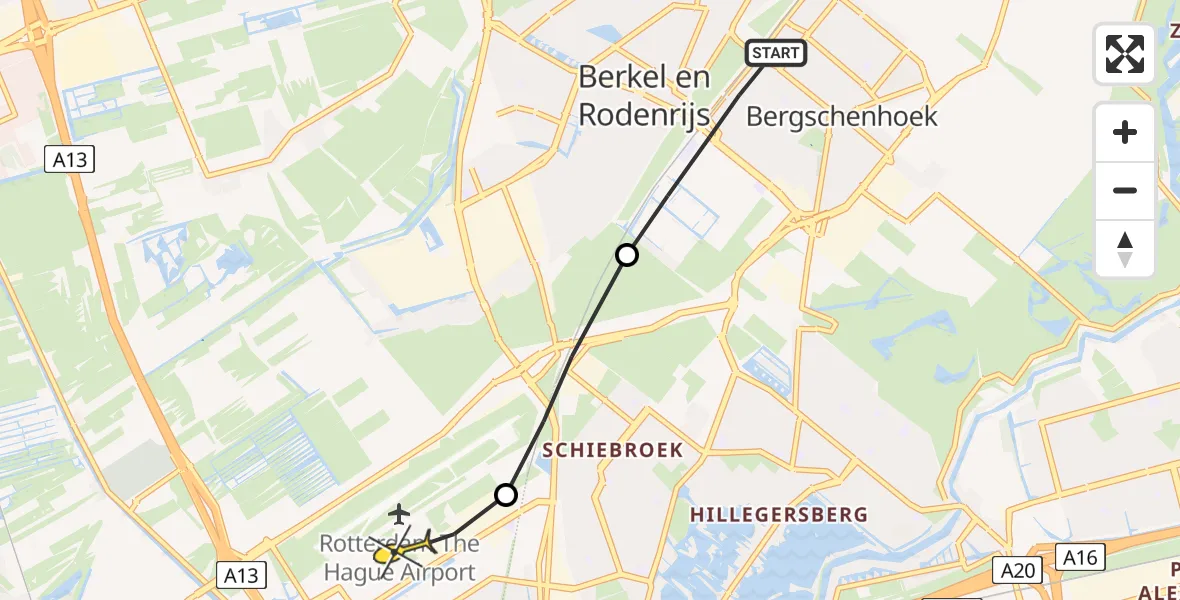 Routekaart van de vlucht: Lifeliner 2 naar Rotterdam The Hague Airport, HSL-Zuid