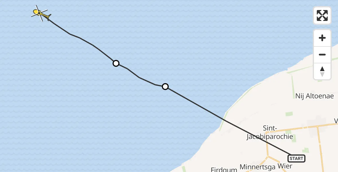 Routekaart van de vlucht: Ambulanceheli naar Oosterend, Oudebildtdijk