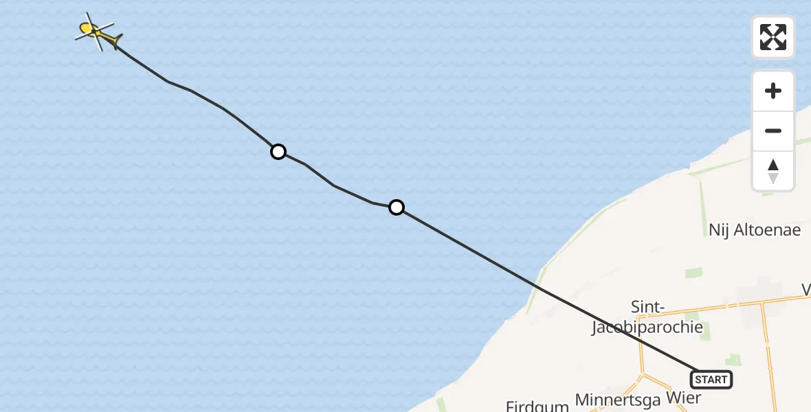 Routekaart van de vlucht: Ambulancehelikopter naar Oosterend, Oudebildtdijk