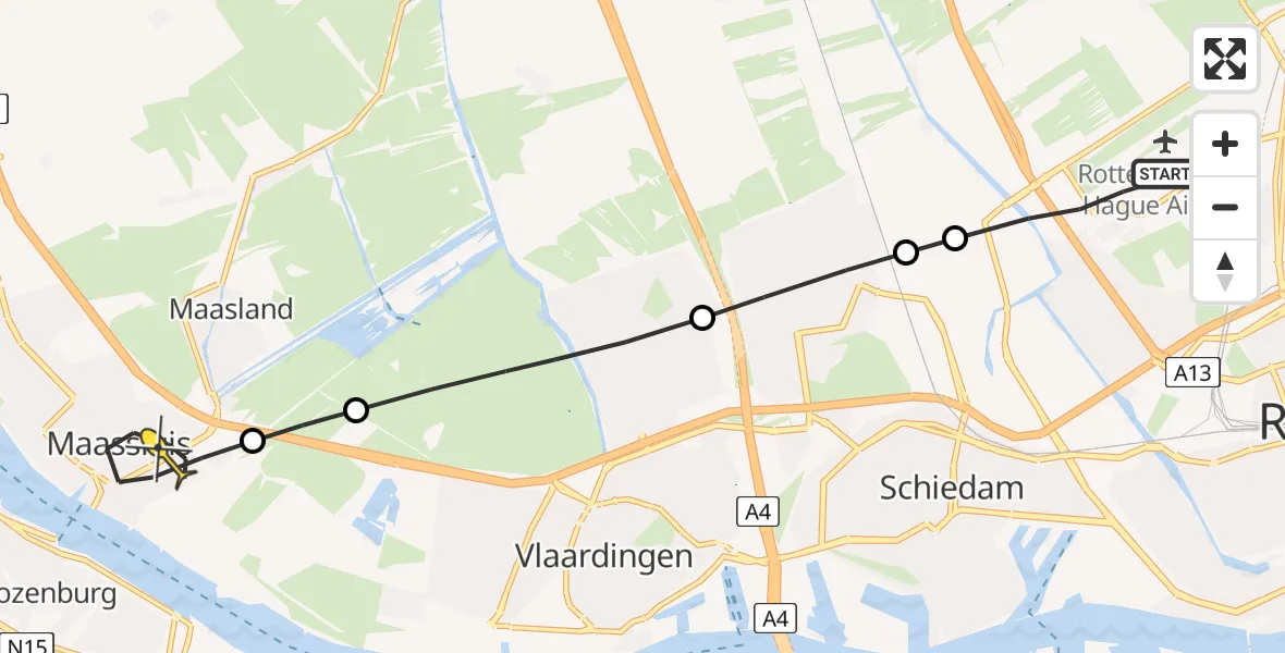 Routekaart van de vlucht: Lifeliner 2 naar Maassluis, Brandenburgbaan