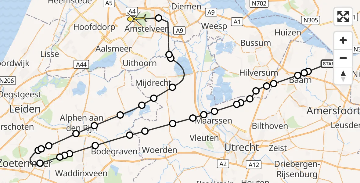 Routekaart van de vlucht: Politieheli naar Badhoevedorp, Gasthuisweg