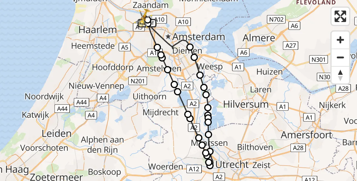Vluchtroute Traumahelikopter van Amsterdam Heliport naar Amsterdam Heliport
