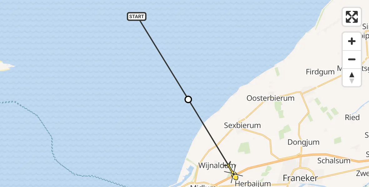 Routekaart van de vlucht: Ambulancehelikopter naar Wijnaldum, Waadseewei