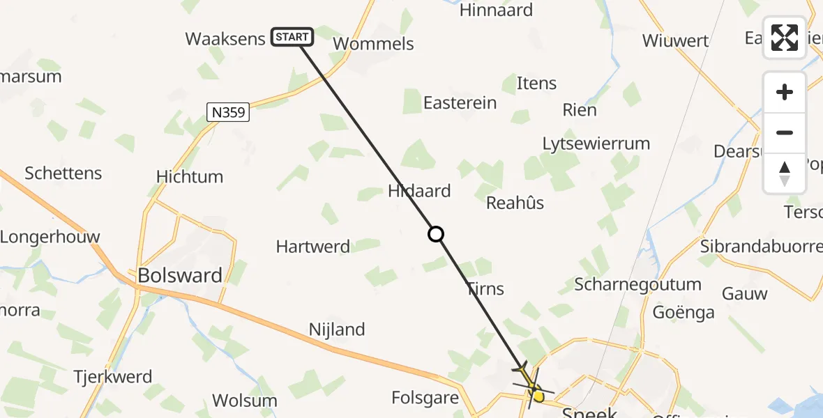 Routekaart van de vlucht: Ambulancehelikopter naar Sneek, Stadsrondweg-Noord