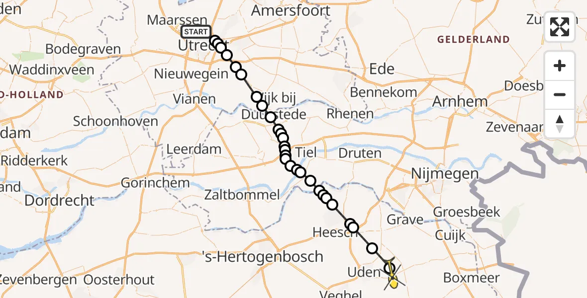 Routekaart van de vlucht: Lifeliner 3 naar Vliegbasis Volkel, Gageldijk