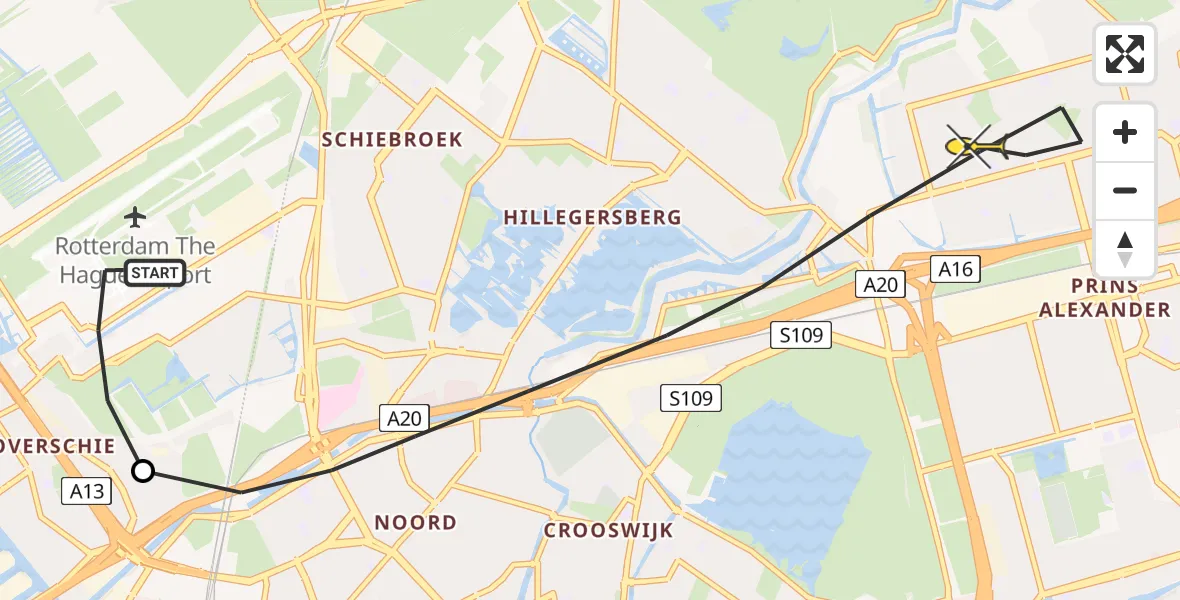 Routekaart van de vlucht: Lifeliner 2 naar Rotterdam, Deelenpad