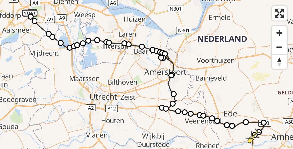 Routekaart van de vlucht: Politieheli naar Heelsum, Halim P.K. straat