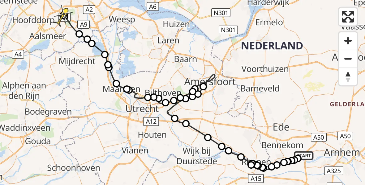 Routekaart van de vlucht: Politieheli naar Schiphol, Grebbedijk