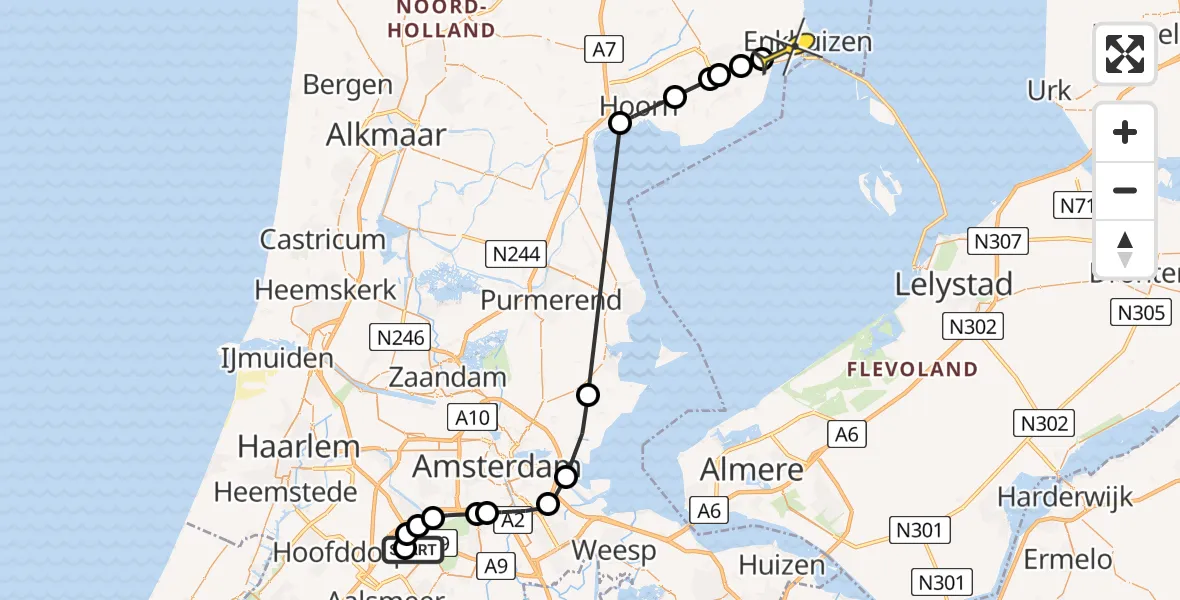 Routekaart van de vlucht: Politiehelikopter naar Enkhuizen, Vertrekpassage