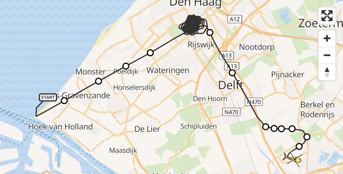 Routekaart van de vlucht: Politieheli naar Rotterdam The Hague Airport, Zeekant