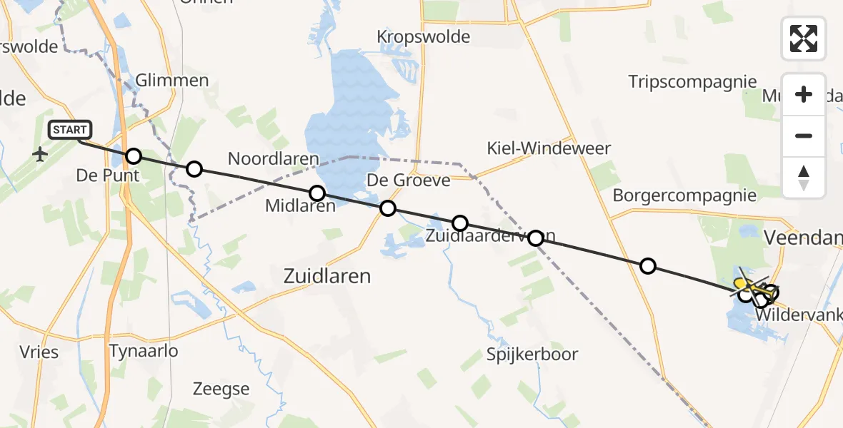 Routekaart van de vlucht: Lifeliner 4 naar Veendam, Duinweg