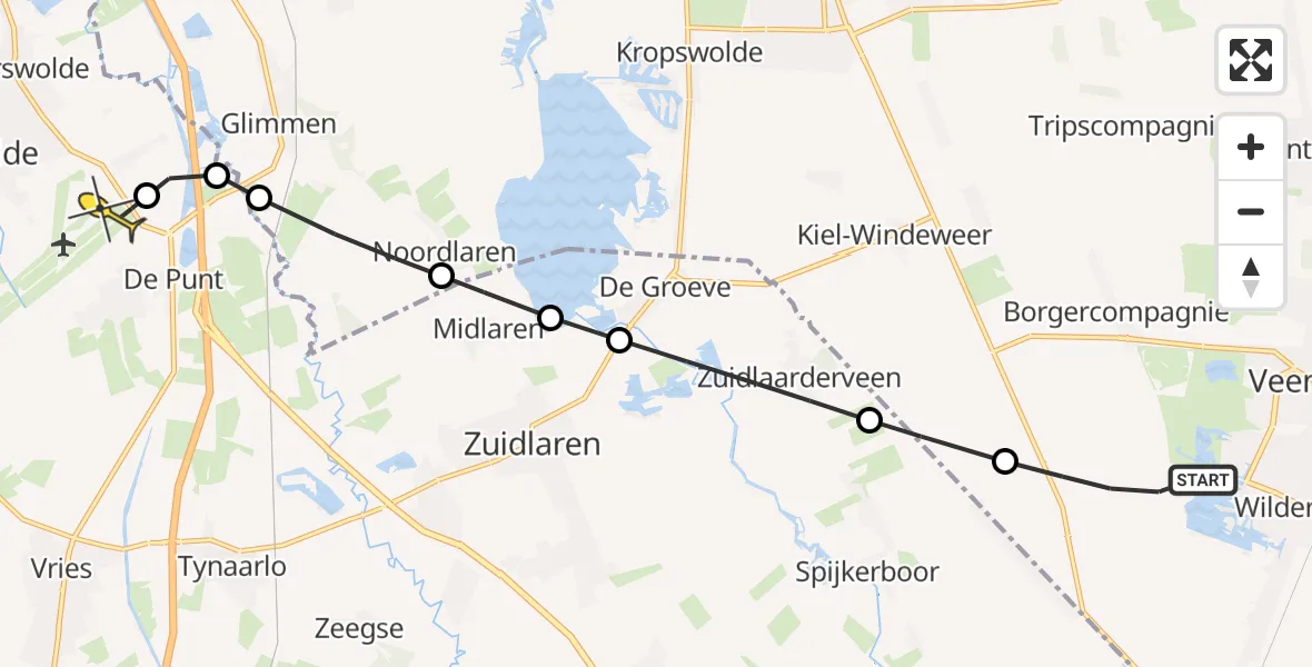 Routekaart van de vlucht: Lifeliner 4 naar Groningen Airport Eelde, Zwarteweg