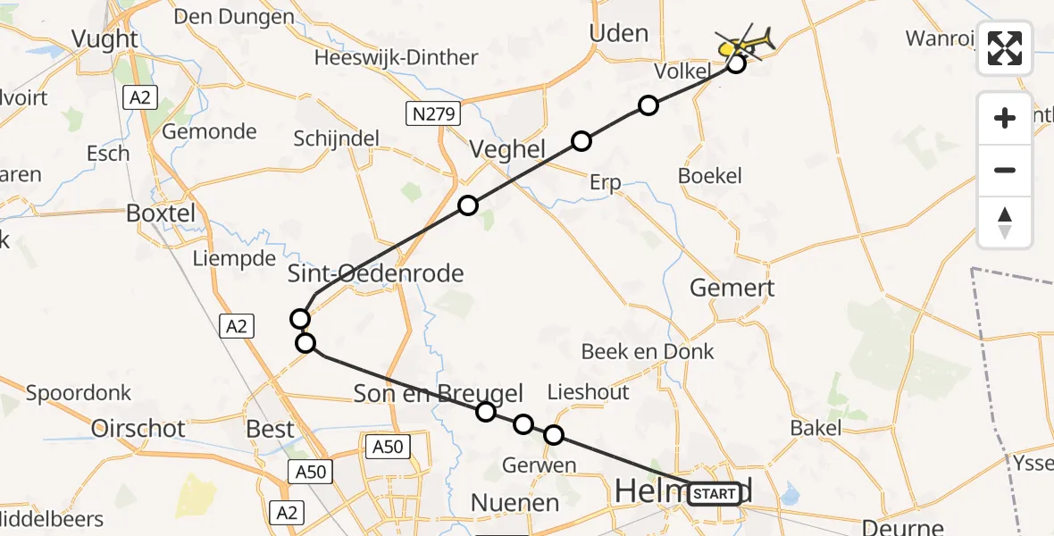 Routekaart van de vlucht: Lifeliner 3 naar Vliegbasis Volkel, Julianalaan