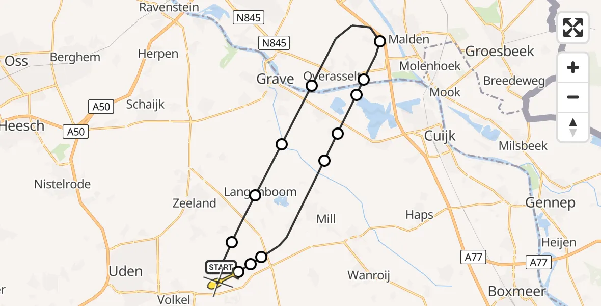 Routekaart van de vlucht: Lifeliner 3 naar Vliegbasis Volkel, Trentsedijk