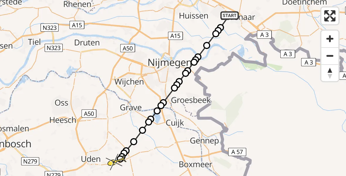 Routekaart van de vlucht: Lifeliner 3 naar Vliegbasis Volkel, Achtergaardsestraat