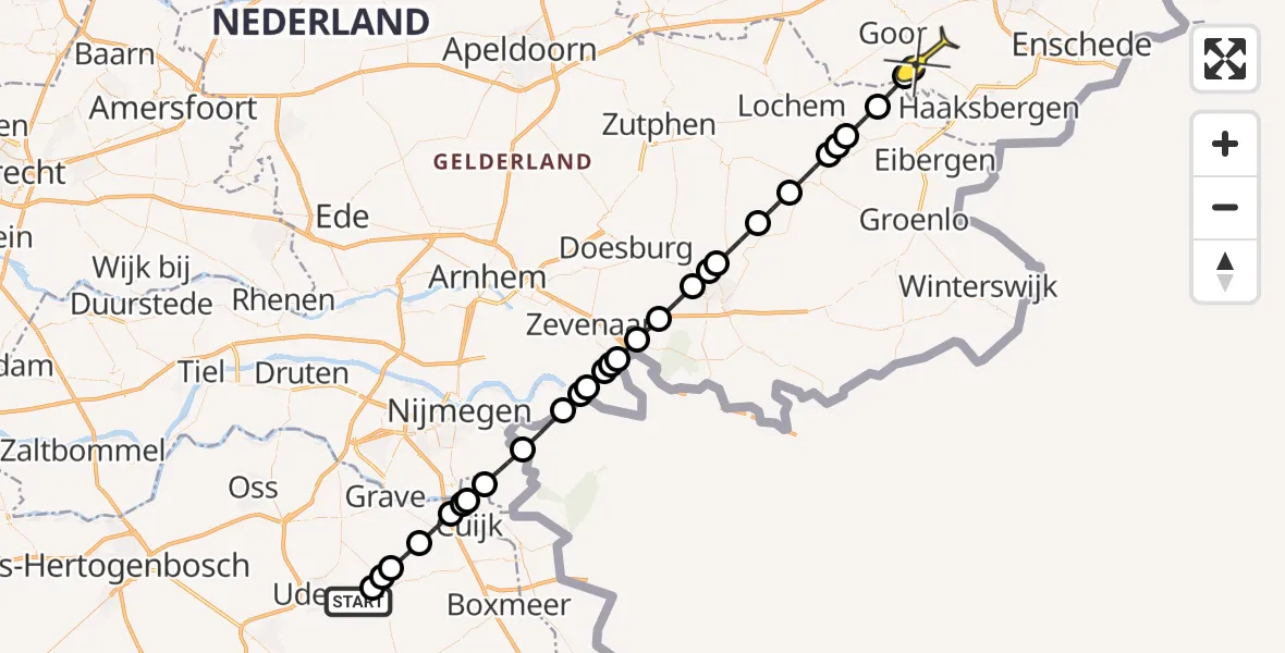 Routekaart van de vlucht: Lifeliner 3 naar Hengevelde, Zeelandsedijk
