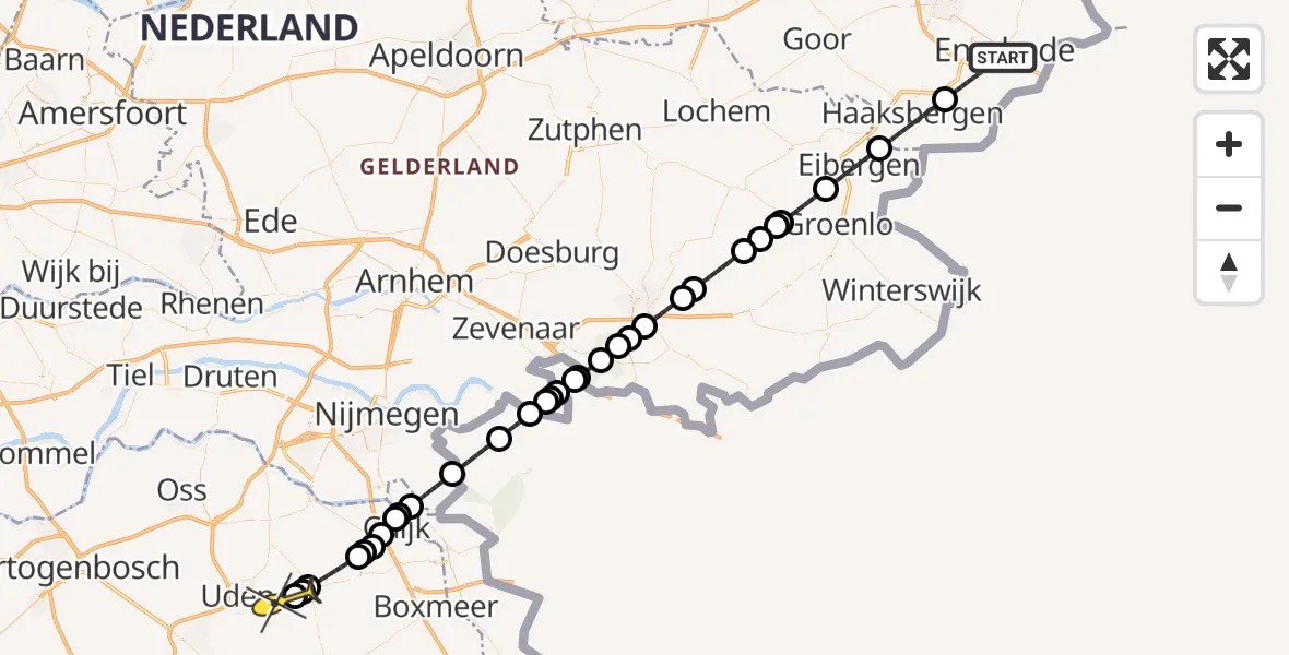 Routekaart van de vlucht: Lifeliner 3 naar Vliegbasis Volkel, Helenastraat